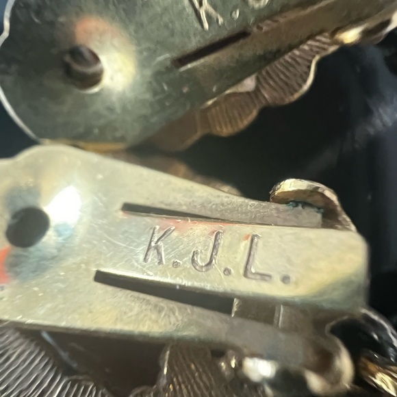 Vtg KJL Chandelier Earrings Clip on Brown Cabochon Rhinestone Dangle 60's - Picture 8 of 11